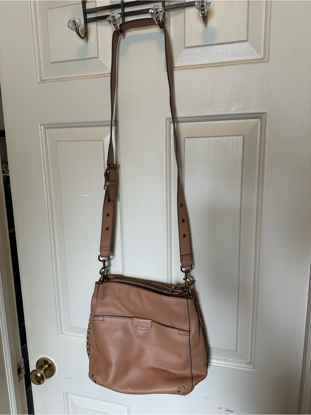 Women's Pebbled Leather Crossbody Bag in Tan